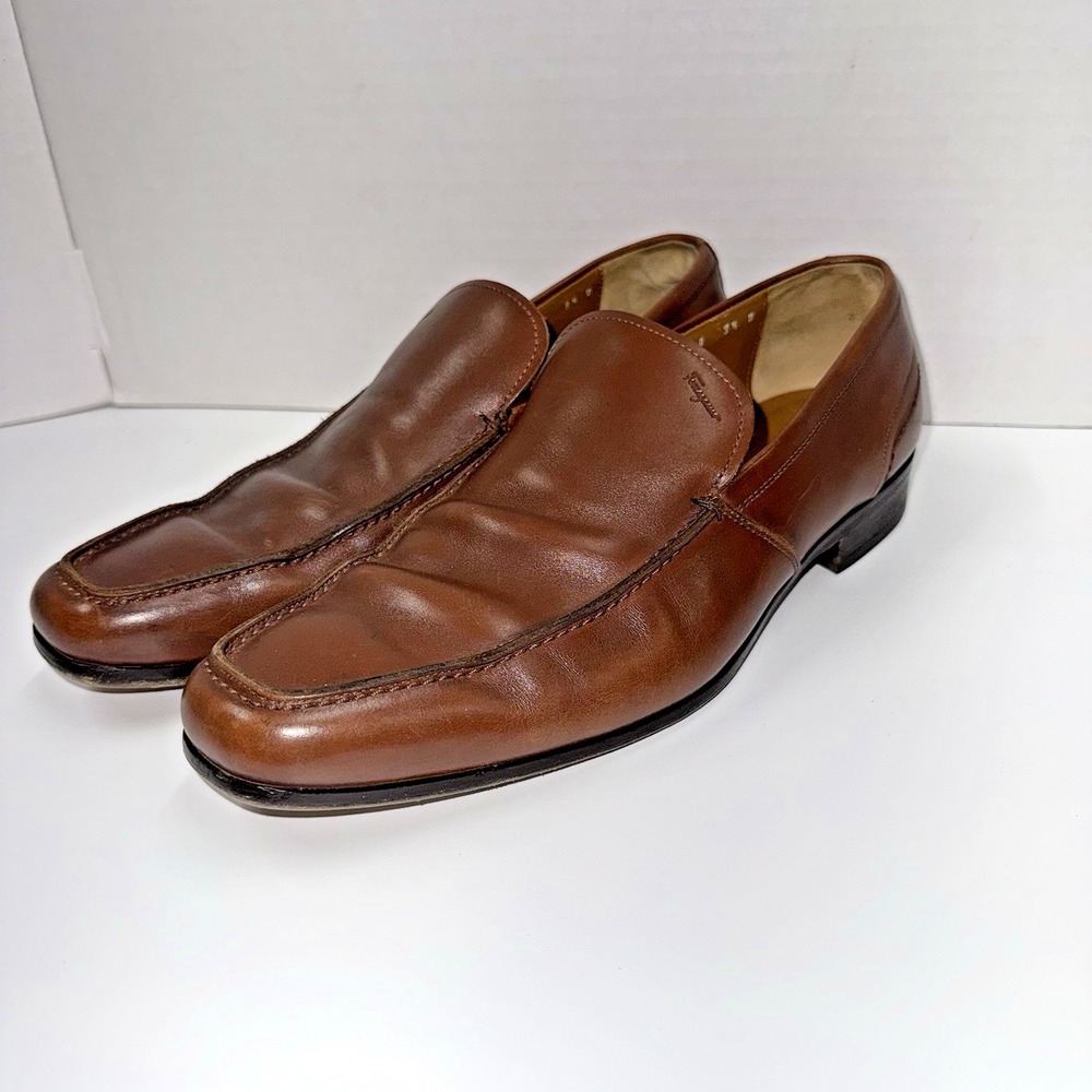 Mens Brown Tan Salvatore Ferragamo Leather Loafers Sz 9.5 D US Made In ITALY